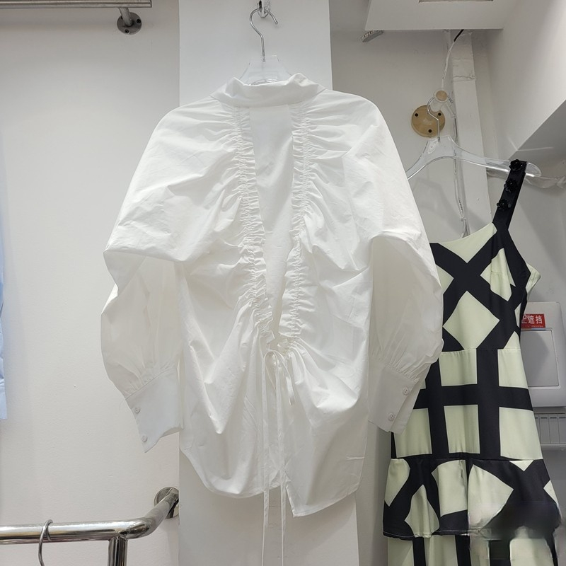 Nomikuma Korean Drawstring Bow Tie Hollow-out Blouse Tops Causal Long Sleeve Woman Shirt Summer New Blusas Mujer 6G798 210427