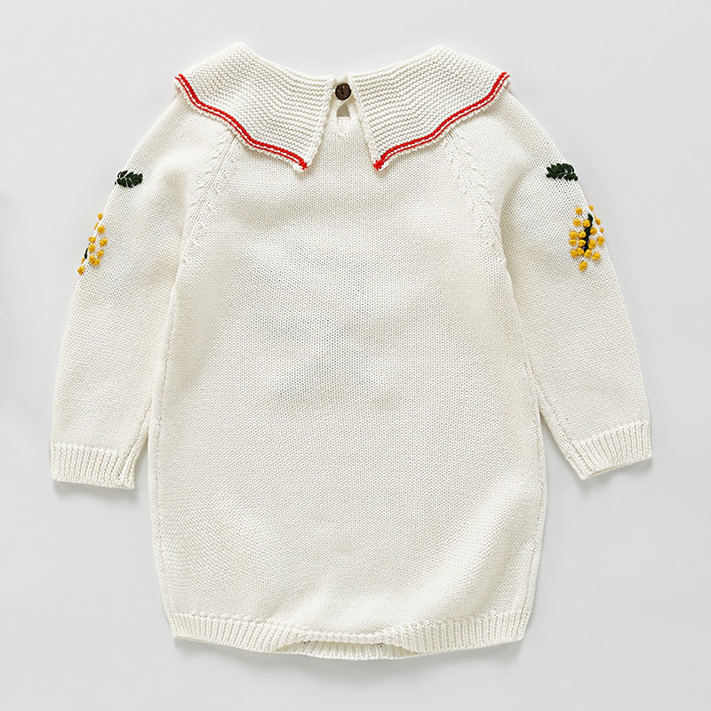 Cute Baby Girl Knit Embroider Rompers Spring Autumn Long Sleeve Fashion Infant Clothes 0-3Yrs 210429