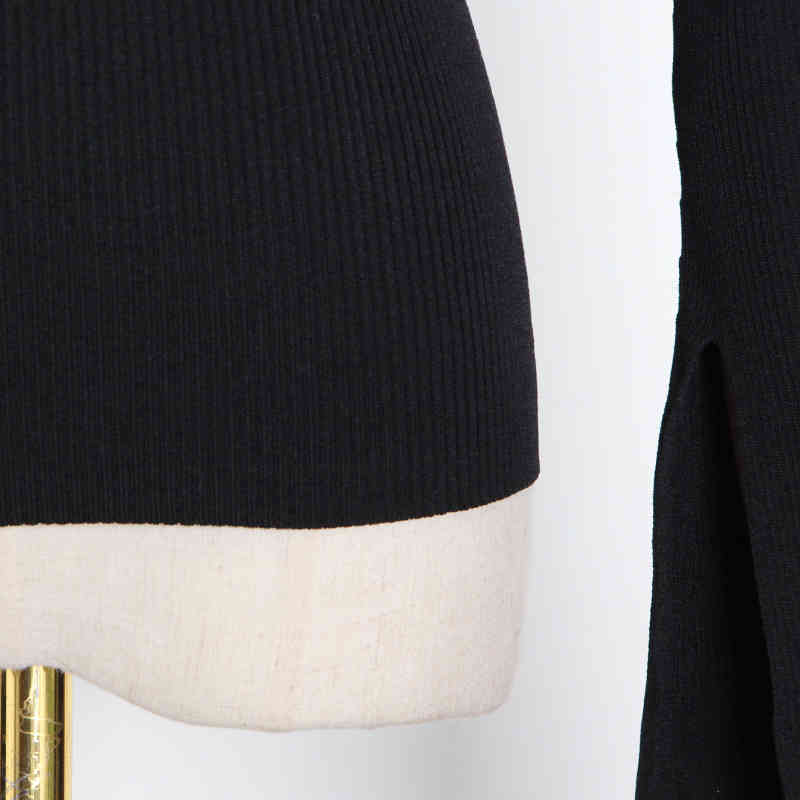 TWOTWINSTYLE Hollow Out Patchwork Chain Sweater For Women Turtleneck Long Sleeve Slim Knitted Tops Fashion Clothing 210517