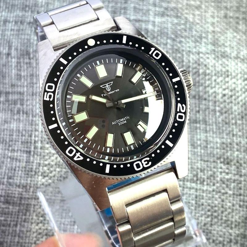 

Wristwatches 41mm 62MAS Tandorio Automatic 300m Diving Men's Watch Domed Sapphire Glass Luminous NH35A PT5000 Movement Stainless Steel Strap, Surfing dial rubber