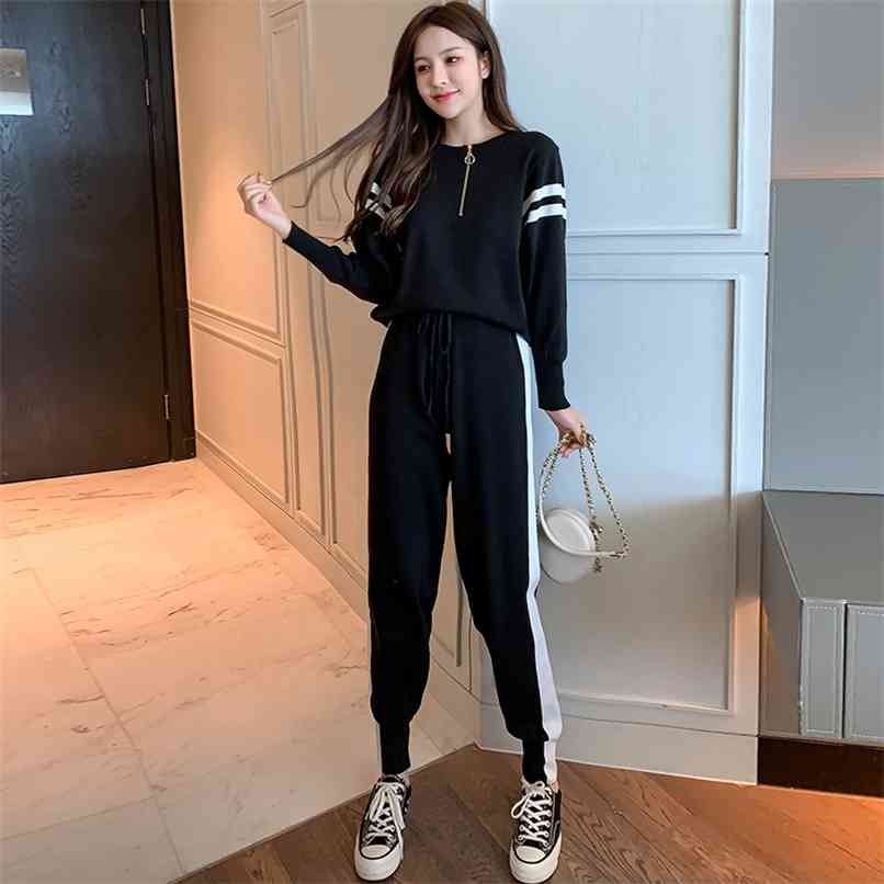 Fashion women's suit casual sports loose temperament long sleeve knitted two-piece 210520, Black green
Fashion women's suit casual sports loose temperament long sleeve knitted two-piece 210520, Black green