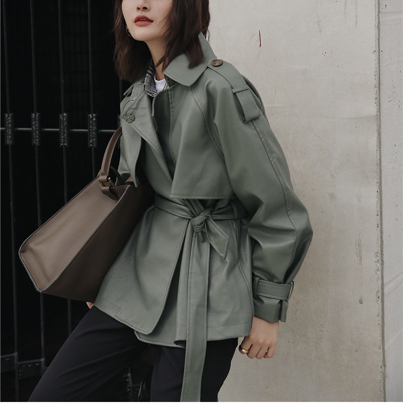 Harajuku Matcha-green Women Retro Motorcycle PU Leather Plus Vintage Lace-Up Jackets Chic All-Match Female Outwear 210421