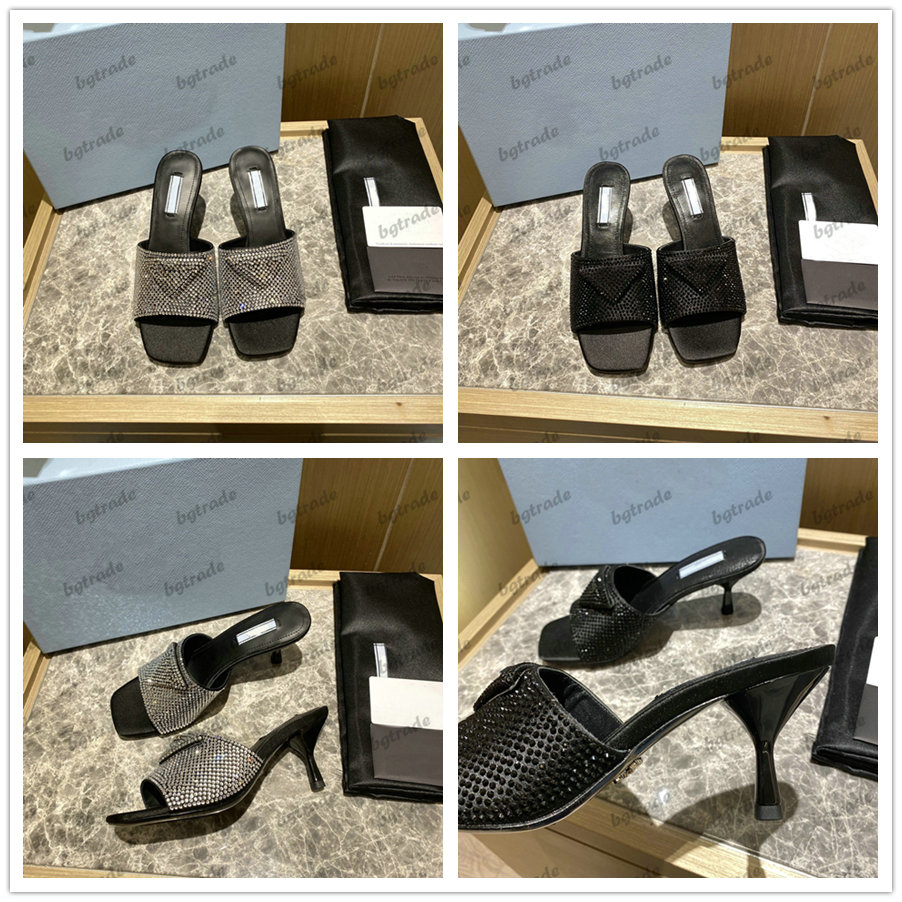 Satin Heeled Sandals with Full Crystals Women Luxurys Diamond Mid Heel Slippers Designer Crystal Flat Sliders Flip Flops, Black
Satin Heeled Sandals with Full Crystals Women Luxurys Diamond Mid Heel Slippers Designer Crystal Flat Sliders Flip Flops, Black