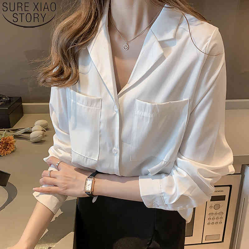 Women Shirt Korean OL Style Loose Casual Shirts Long Sleeve Blouse Fashion Suit Collar Office Lady Clothes Plus Size 8875 210506