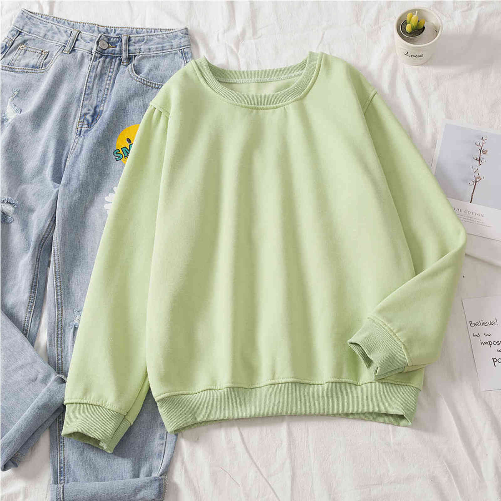 Basic Hoodie for Women Streetwear Female Spring Autumn Solid Colour Hoodies Casual Sweatshirt Hip Pop Tops Moletom Feminino 211108