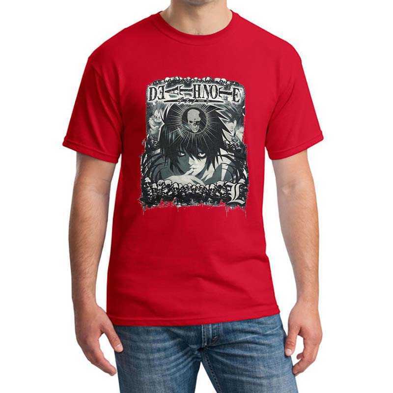 Classic Anime Death Note Tshirt for Men Short Sleeved Print Lawliet Tee Shirt Pure Cotton Mystery Manga T-shirt Clothes Gift P0806