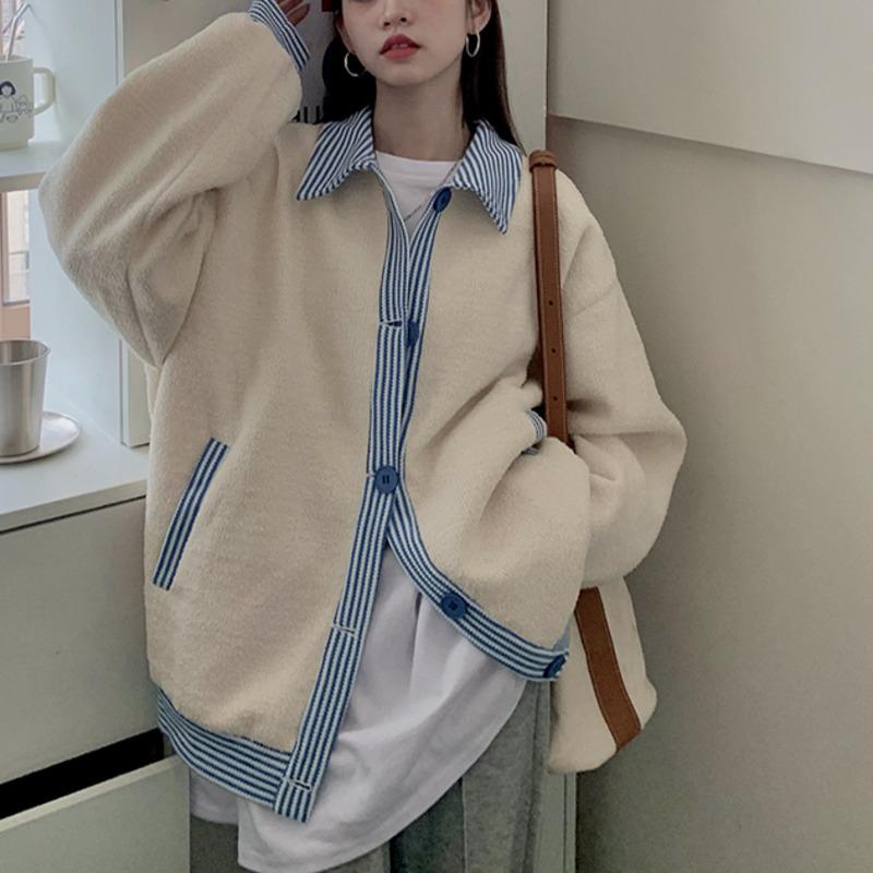 Women's Jackets College Style Milky White Soft Waxy Jacket Winter Collar Contrast Stitched Plush, Black;brown
Women's Jackets College Style Milky White Soft Waxy Jacket Winter Collar Contrast Stitched Plush, Black;brown