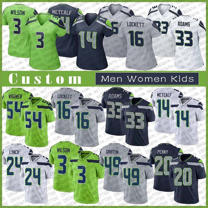 3 Russell Wilson Custom Men Women Kids Football Jersey 14 DK Metcalf 16 Tyler Lockett 33 Jamal Adams 54 Bobby Wagner 49 Shaquem Griffin 7 Geno Smith 24 Marshawn Lynch 12s, Shown
3 Russell Wilson Custom Men Women Kids Football Jersey 14 DK Metcalf 16 Tyler Lockett 33 Jamal Adams 54 Bobby Wagner 49 Shaquem Griffin 7 Geno Smith 24 Marshawn Lynch 12s, Shown