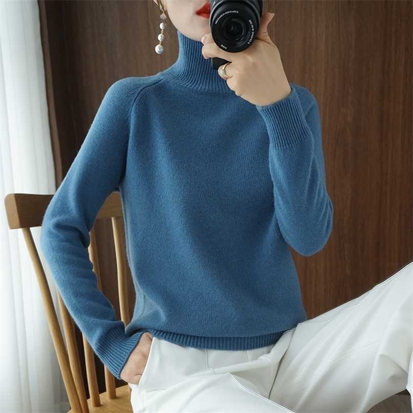 Winter Solid Color Cashmere Women's Sweaters Turtleneck Pullover Knitted Sweater Women Bottoming Net Red All-Match Sweates 211011Z