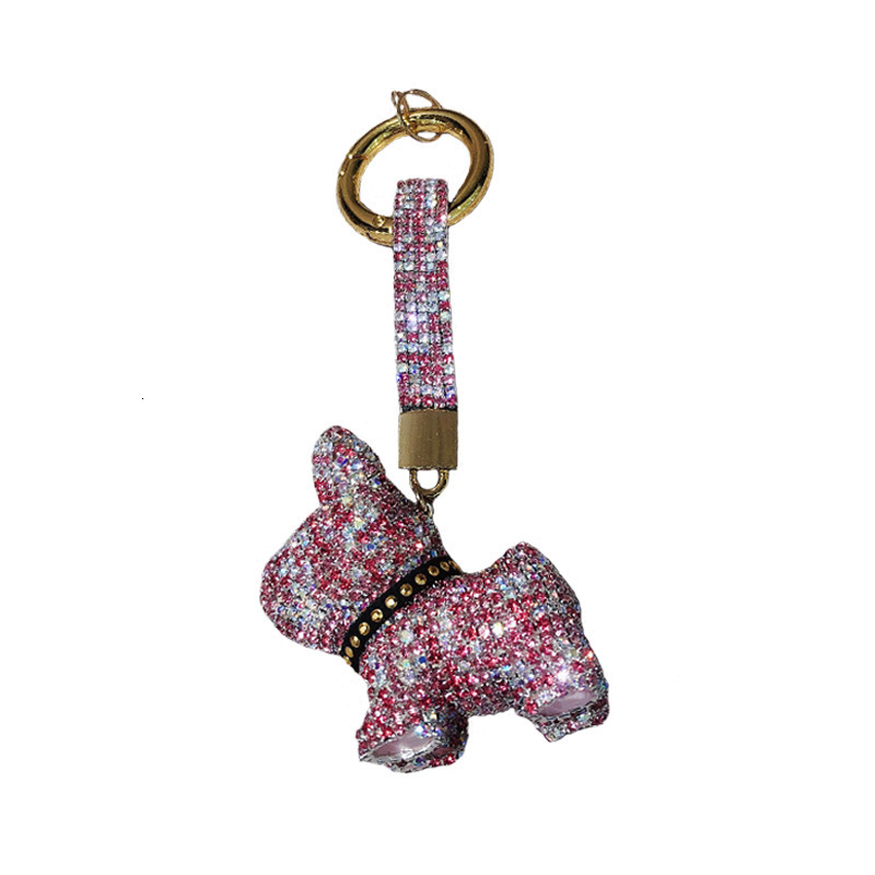 Diamond Inlaid Fashion French Dog Fighting Car Key Chain Male and Female Couple Pendant Korean Lovely Bag