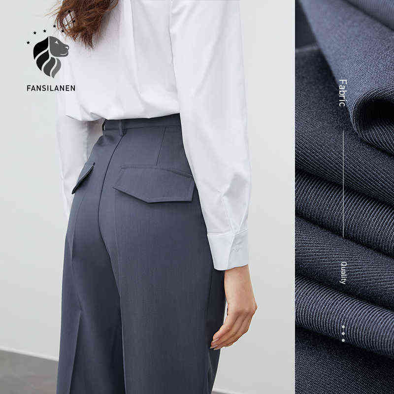 FANSILANEN Office Lady High Waist Casual Suit Pants Women Pleated Loose Female Spring Summer Korean Style Cropped Trousers 211115