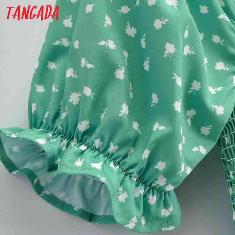 Fashion Women Green Flowers Print Off Shoulder Bow Short Sleeve Ladies Mini Dress 1F187 210416