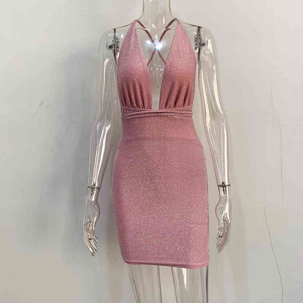 Sexy Dress Backless Black Sleeveless Sequin Glitter Mini Short Dresses For Women Party Night Club Robe Fashion Clothes 210409