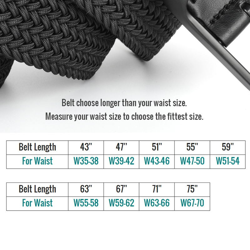 Drizzte Plus Size 100-190cm 190cm 63'' 67'' 71'' Long Black Braided Elastic Stretch Belt Mens Metal Buckle for Big and T