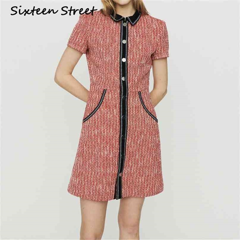 Red Turn-down Collar Tweed Mini Dress Women Short Sleeve Single-breasted Fashion Party Chic Ladies 210603, Blue
Red Turn-down Collar Tweed Mini Dress Women Short Sleeve Single-breasted Fashion Party Chic Ladies 210603, Blue