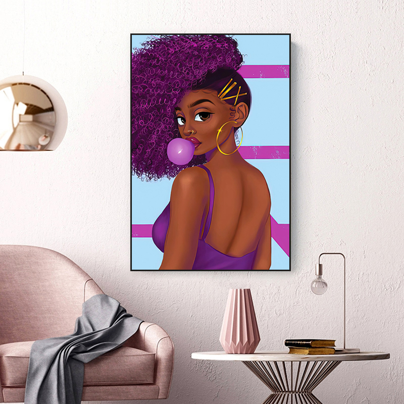 Blow Bubbles Black Girl Canvas Painting Purple Wall Art Posters Prints Scandinavian Style Room Decoration Pictures Frameless