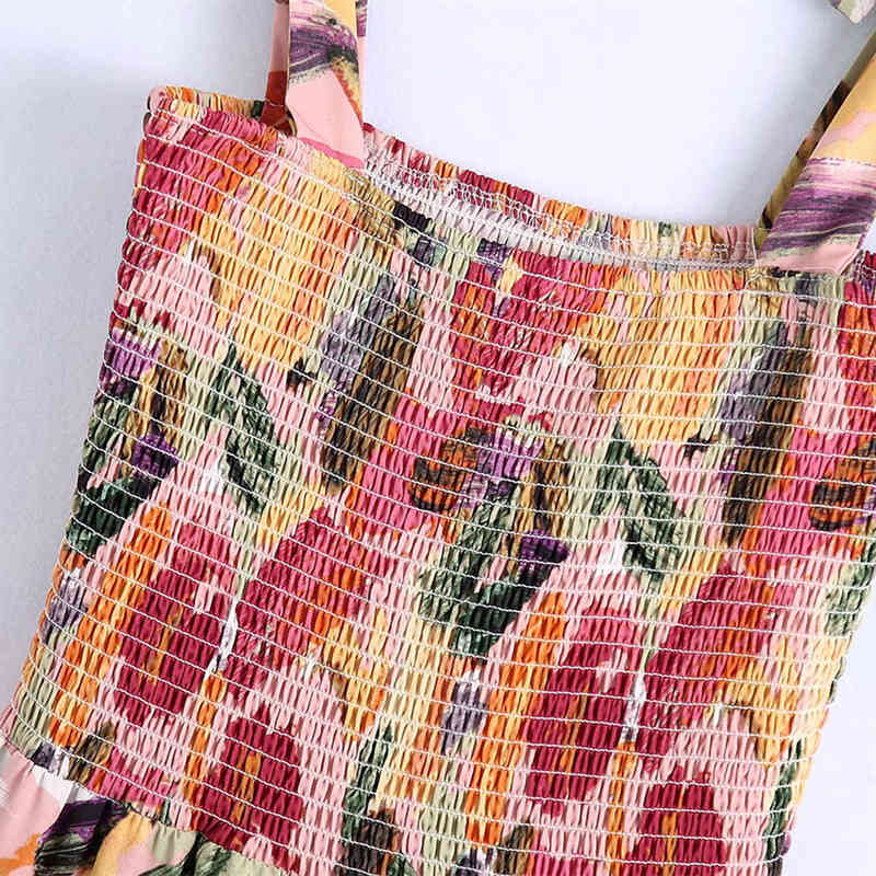 PUWD Sweet Women Square Collar Sling Dress Summer Fashion Ladies Chinese Style A-line Female Ink Painting 210522