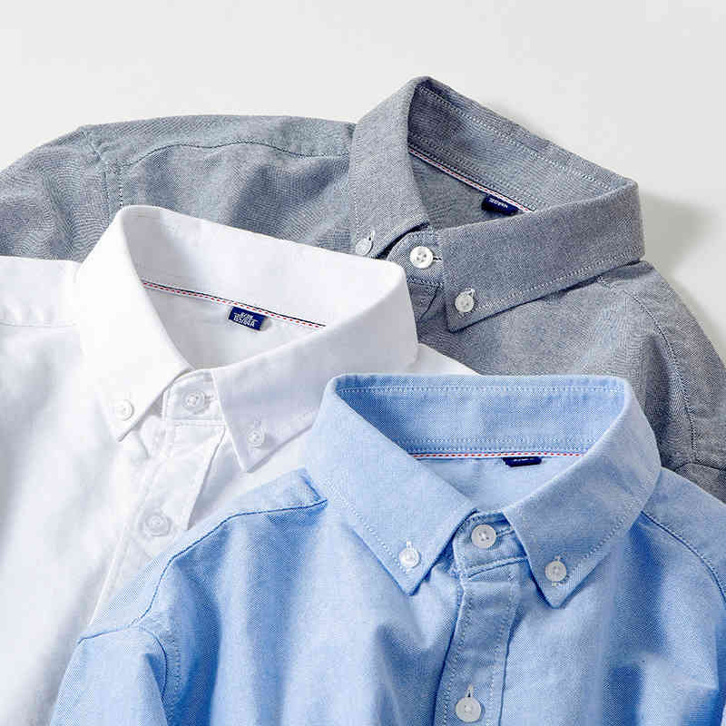 U&SHARK Long-Staple Cotton Oxford Shirt Long Sleeve Men Blouse Casual White Shirt Classic Mens Dress Shirts Striped Plaid Male 210410