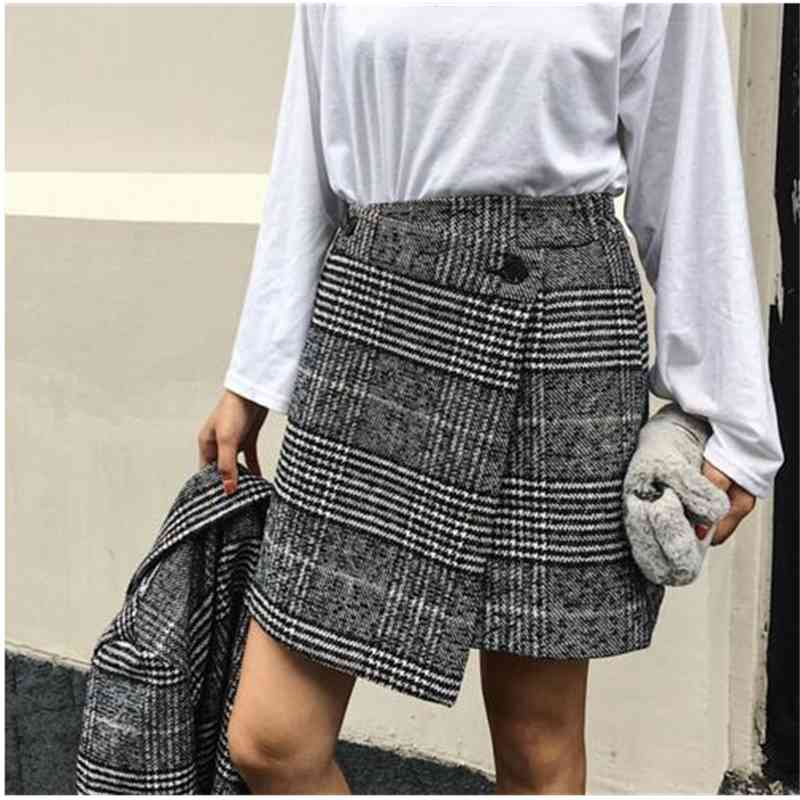 Qooth Spring Skirts Womens Casual Lattice High Waist Plaid Skirt Asymmetrical Woolen Skirt Gray Ladies Clothing QH1718 210518, Grey
Qooth Spring Skirts Womens Casual Lattice High Waist Plaid Skirt Asymmetrical Woolen Skirt Gray Ladies Clothing QH1718 210518, Grey