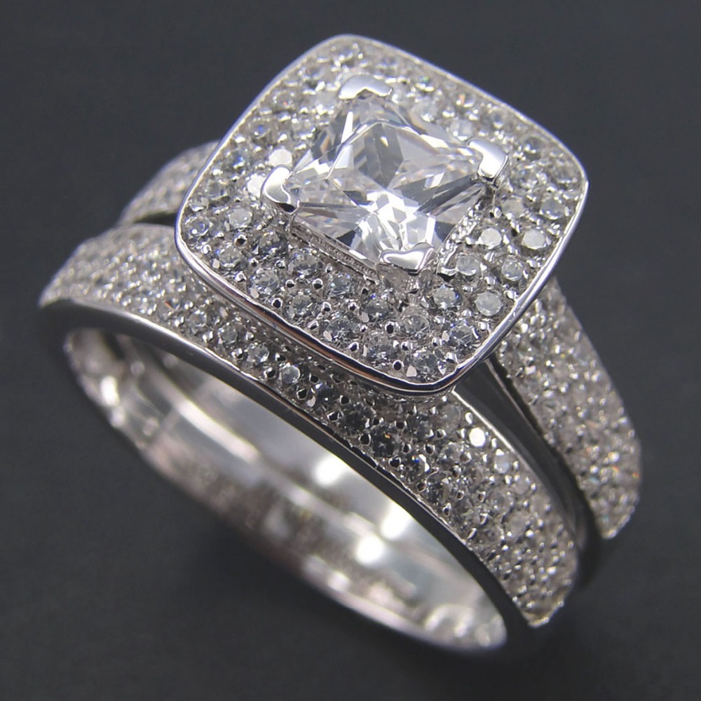 Wedding Ring Sets 100% 925 Sterling Silver Fine Jewelry Women Set Engagement Gift Size 4/5/6/7/8/9/10/11 210524