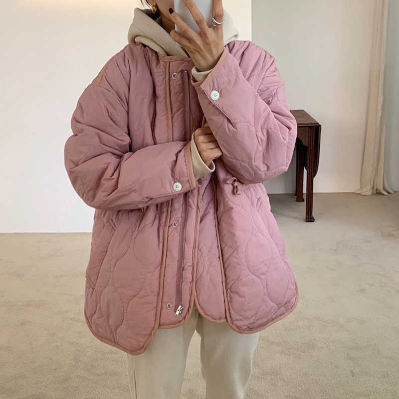Alien Kitty Winter Solid Women Coat Office Lady O-Neck Thick Warm Loose Casual Jacket Female Outwear Elegant Tops 210819