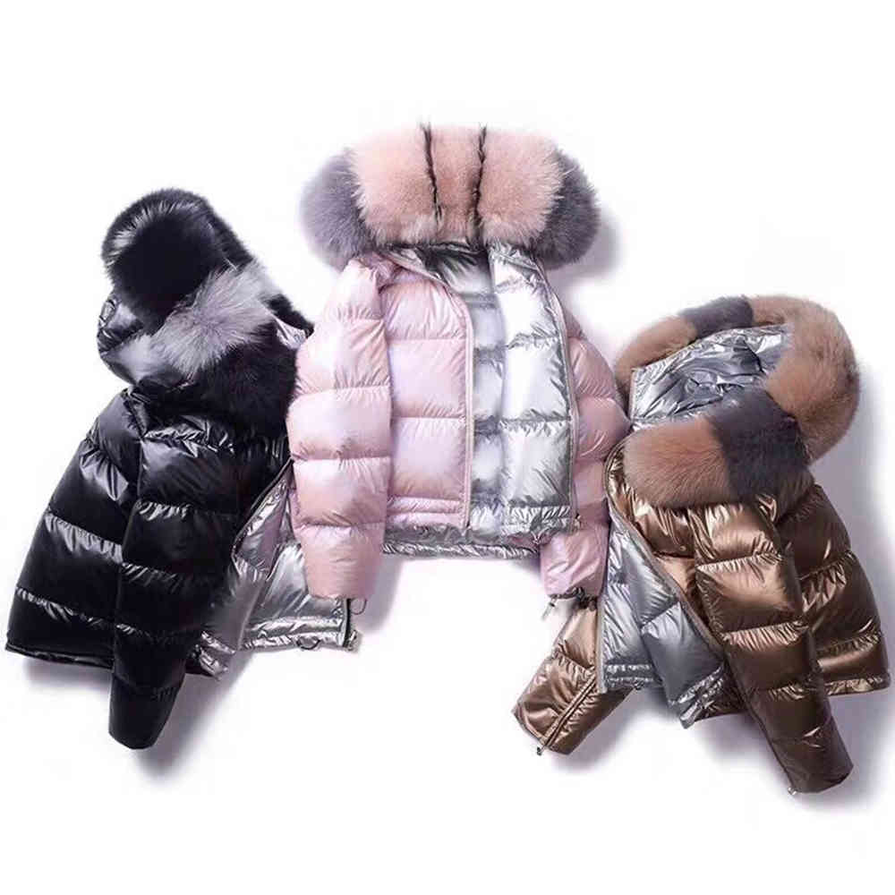 Real Fur Coat Natural Fox Collar Winter Jacket Women Loose Short Down White Duck Thick Warm Parka 210428