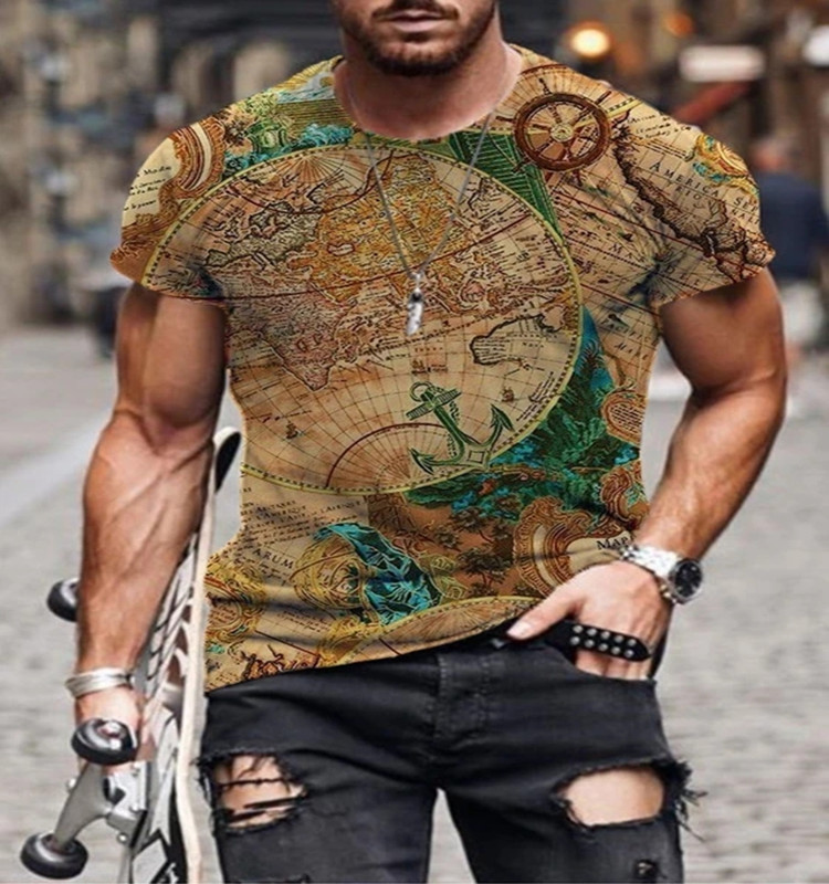 Map pattern men' 3D printed T-shirt visual impact party shirt punk gothic round neck high-quality American muscle style short sleeves, Picture 1
Map pattern men' 3D printed T-shirt visual impact party shirt punk gothic round neck high-quality American muscle style short sleeves, Picture 1