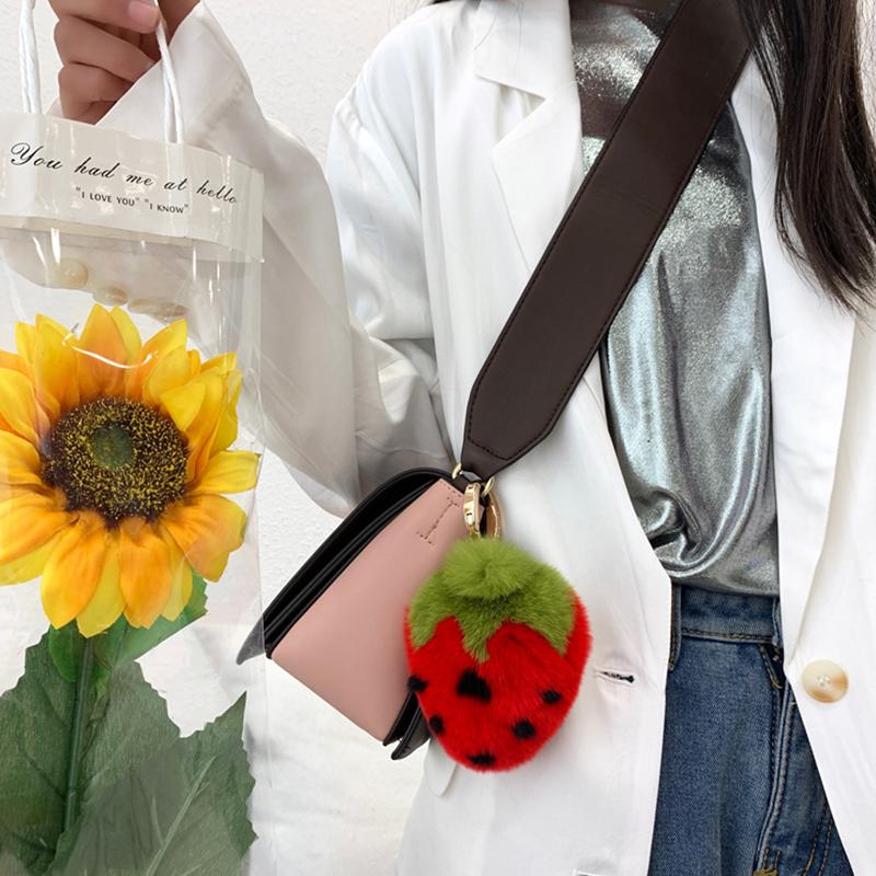 Keychains Ring-Pendant Keychain Car-Charm-Pendant Lady's Bag Pendant Real Rex Fur Fashion Toy Strawberry Tri