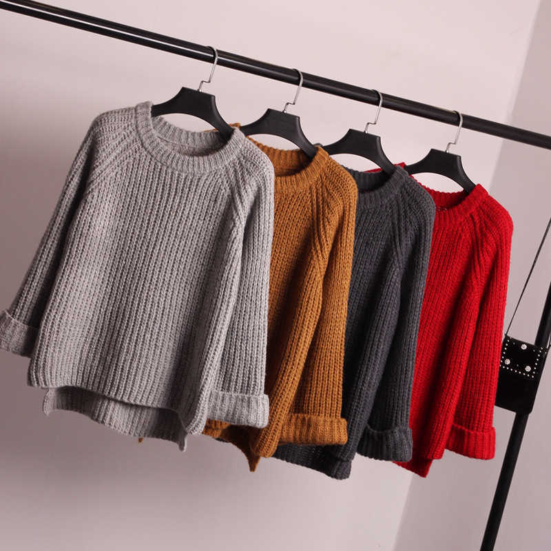 Sweater female winter wild round neck sweater trendy loose solid color long sleeve pullover bottoming 210527
Sweater female winter wild round neck sweater trendy loose solid color long sleeve pullover bottoming 210527