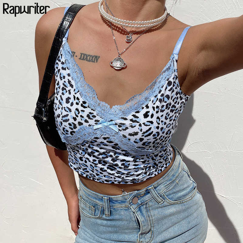 Rapwriter Vinrtage Lace Patckwork V Neck Milk Cow Print Strap Crop Tops Women Blackless Short Sexy Summer Tank Top Bow cami 210625