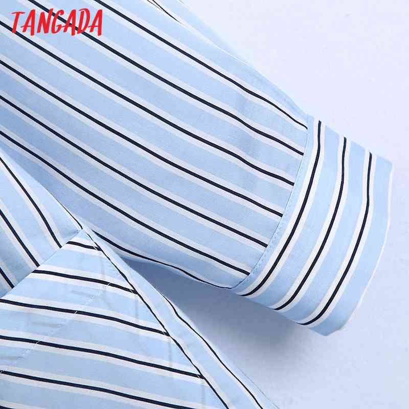 Fashion Women Striped Print Shirt Pocket Long Sleeve Ladies Midi Dress with Slash BE601 210416