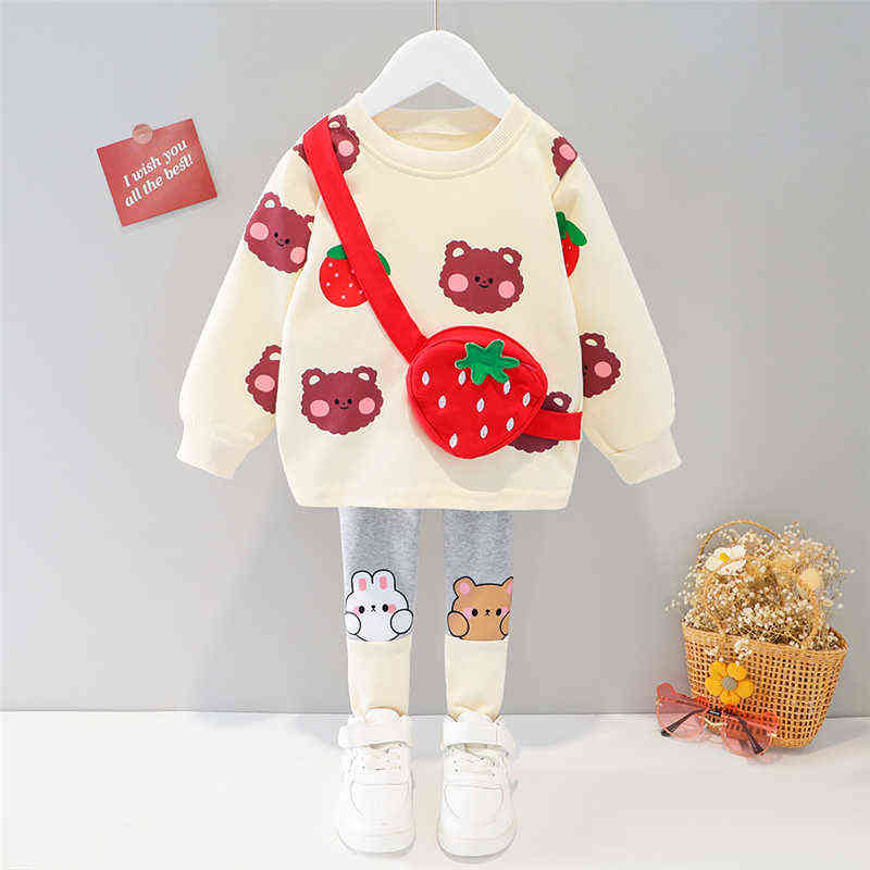HYLKIDHUOSE Autumn Baby Girls Clothing Sets Kids Cartoon Rabbit Long Sleeve T Shirt Pants Children Casual Clothes Infant Outfit 211104
