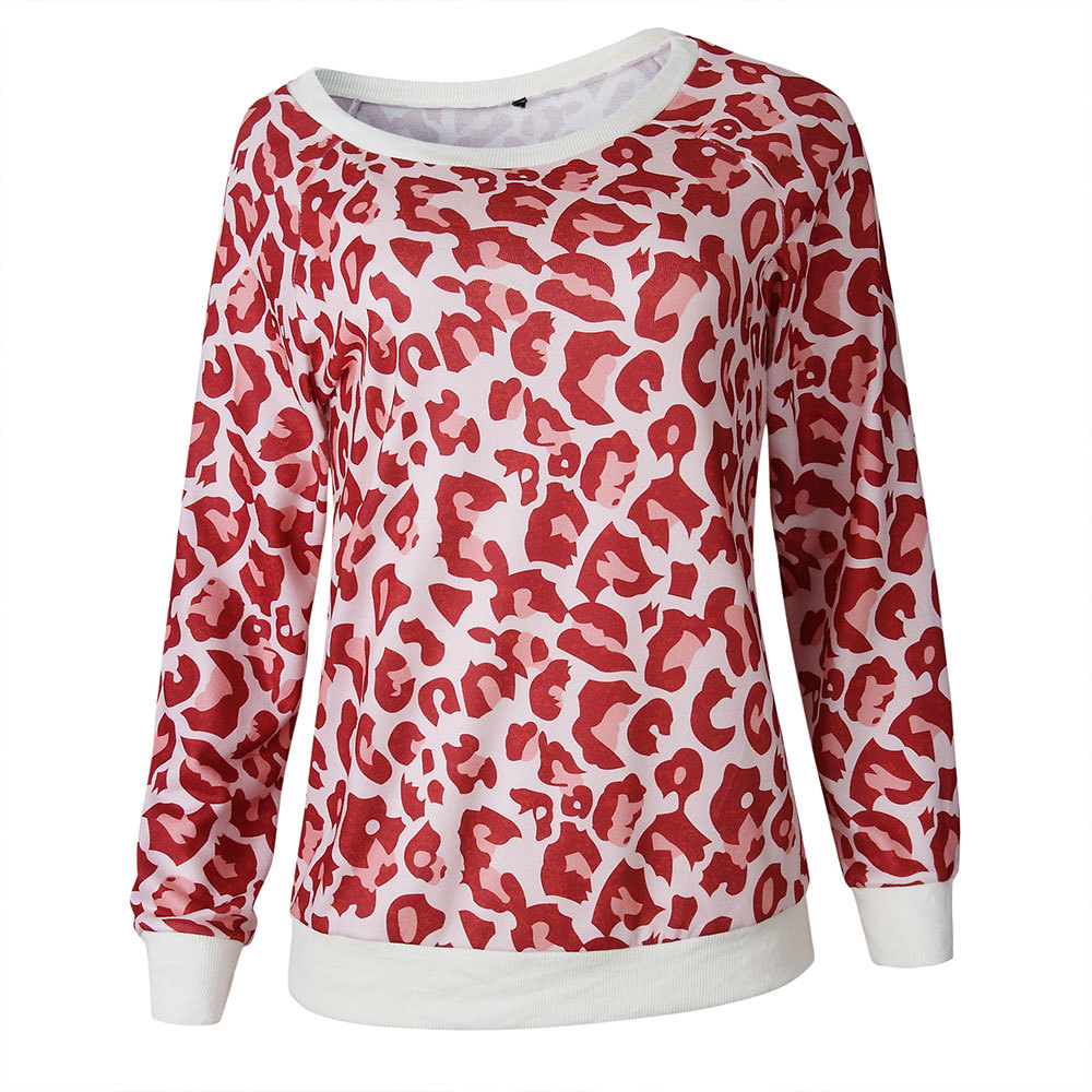 Women Leopard Print Sweatshirt Long Sleeve O Neck Loose T Shirt 5 Colors Casual Pullovers Vintage Tops Spring 210428