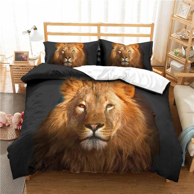 Home Textile Luxury 3D Lion Print 2/3Pcs Comfortable Duvet Cover PillowCase Bedding Sets Queen And King EU/US/AU Size