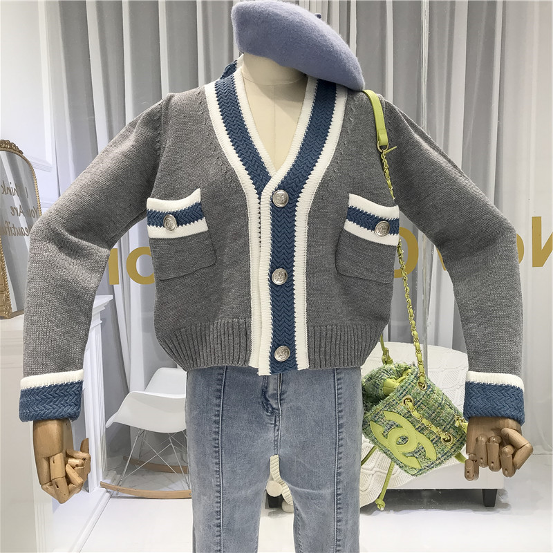 Spring Autumn Women's Cardigan Korean Style Contrast Color V-neck Knit Single-breasted Long Sleeve s LL359 210506