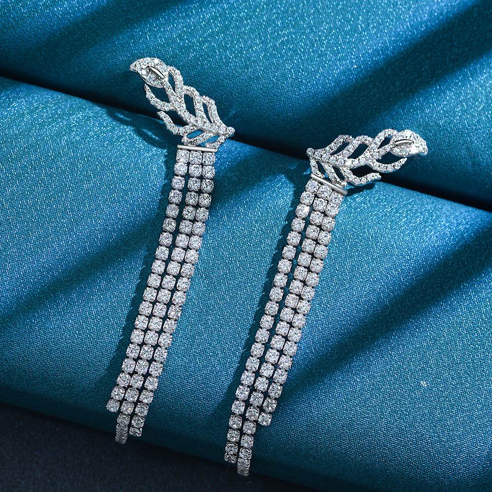 Long Tassels Diamond Dangle Earring Original 925 sterling silver Party Wedding Drop Earrings for Women Jewelry Gift