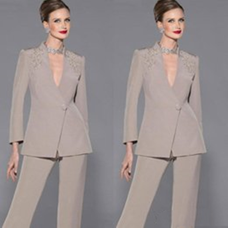 Mother Of The Bride DressesTwo-Piece Mother'sPant Suit Wedding Groom Long Sleeve Guest Dress