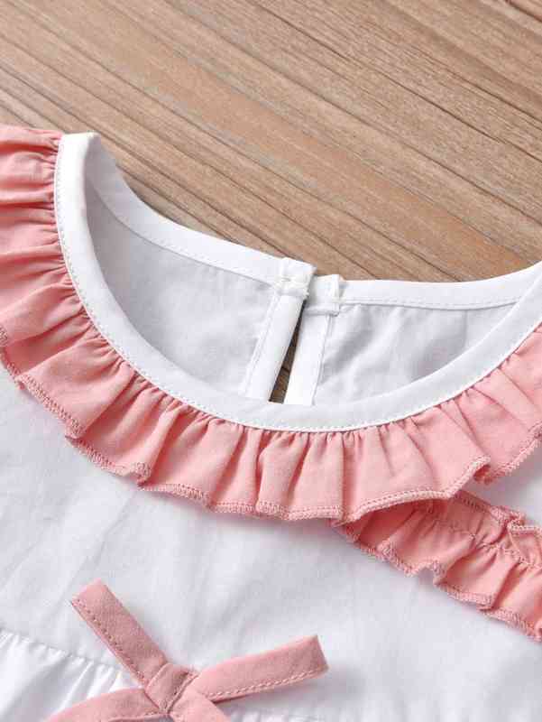 Baby Frill Trim Bow Front Combo Bodysuit Dress With Hat SHE