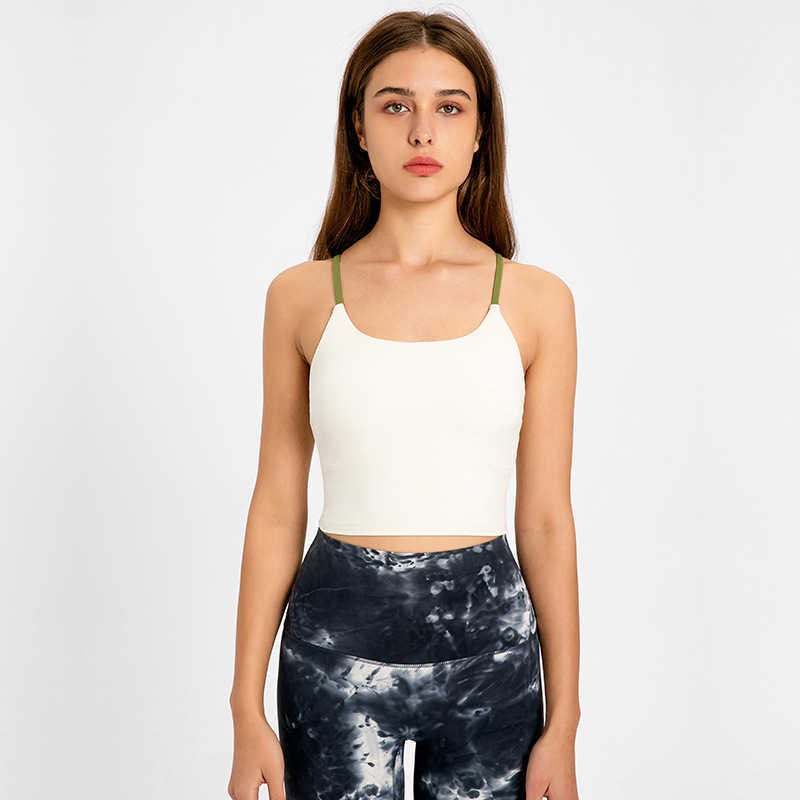 High Elastic Yoga Women's Camis Tanks Vest Women's Contrast Ribbon Cross Back Sports Underwear Running Fitness Tops Shirts Gym Clothes