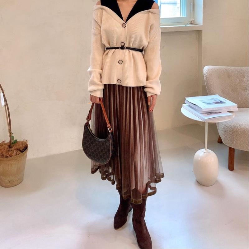 Chic Female OL Elastic-Waist Mesh Slim Regular Women High Waist Solid Elegant Fashion Feminine Long Skirts 210421
