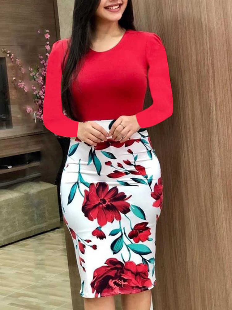 Women Bodycon Dress Summer Casual Flower Print Tunic Slim Package Hip Dresses Elegant Ladies Boho Vestidos Plus Size 5XL 210526