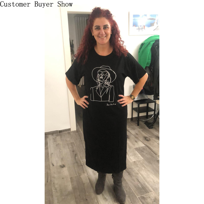 NYFS Summer Dress New Loose large size short sleeve Extra Long Dress Vestidos Robe Elbise Fashion print Korean Woman Dress 210409