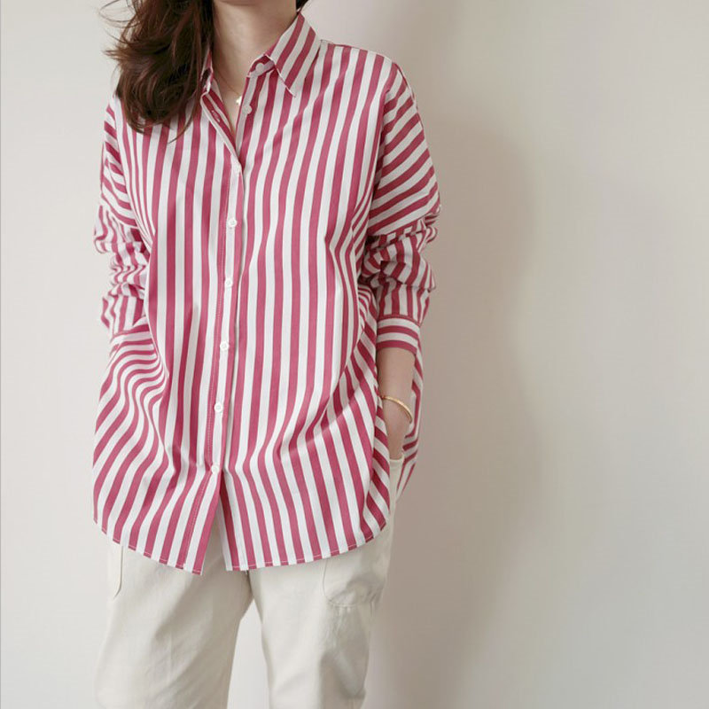 Korean Chic Striped Gentle Women Blouses Office Lady Feminine Tops Loose Elegant Stylish Full Sleeves Shirts 210421