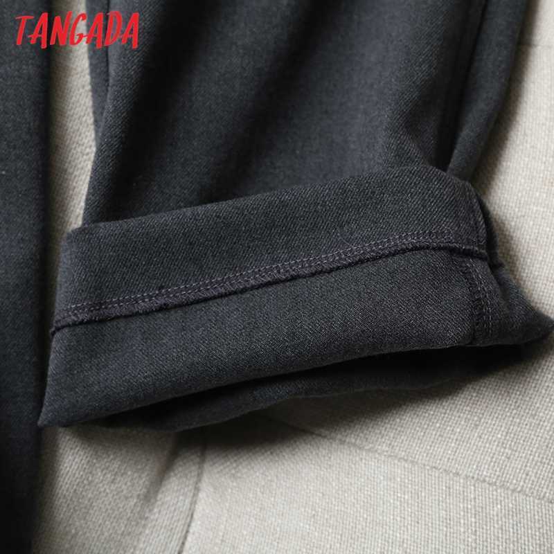 Tangada Fashion Women High Quality Cotton Casual Suit Pants Trousers Side Pockets Buttons Office Lady Pantalon 6D13 211115