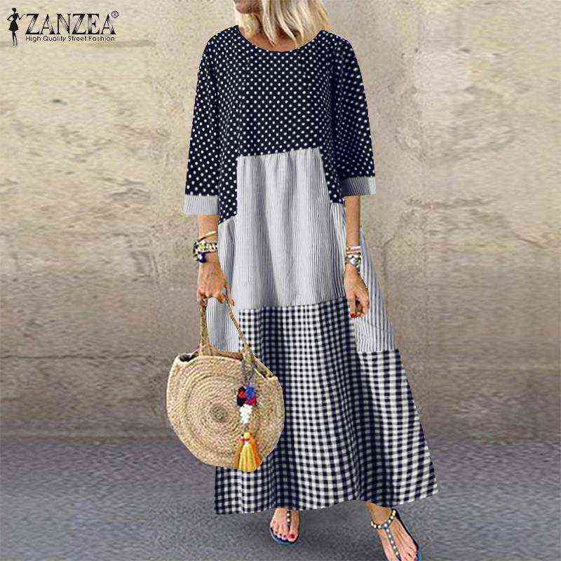 Casual Plaid Kaftan Sundress Women ZANZEA Spliced Dresses Printed Maxi O-Neck Holiday Bohemian Vestidos Robe Femme G1223, Navy
Casual Plaid Kaftan Sundress Women ZANZEA Spliced Dresses Printed Maxi O-Neck Holiday Bohemian Vestidos Robe Femme G1223, Navy