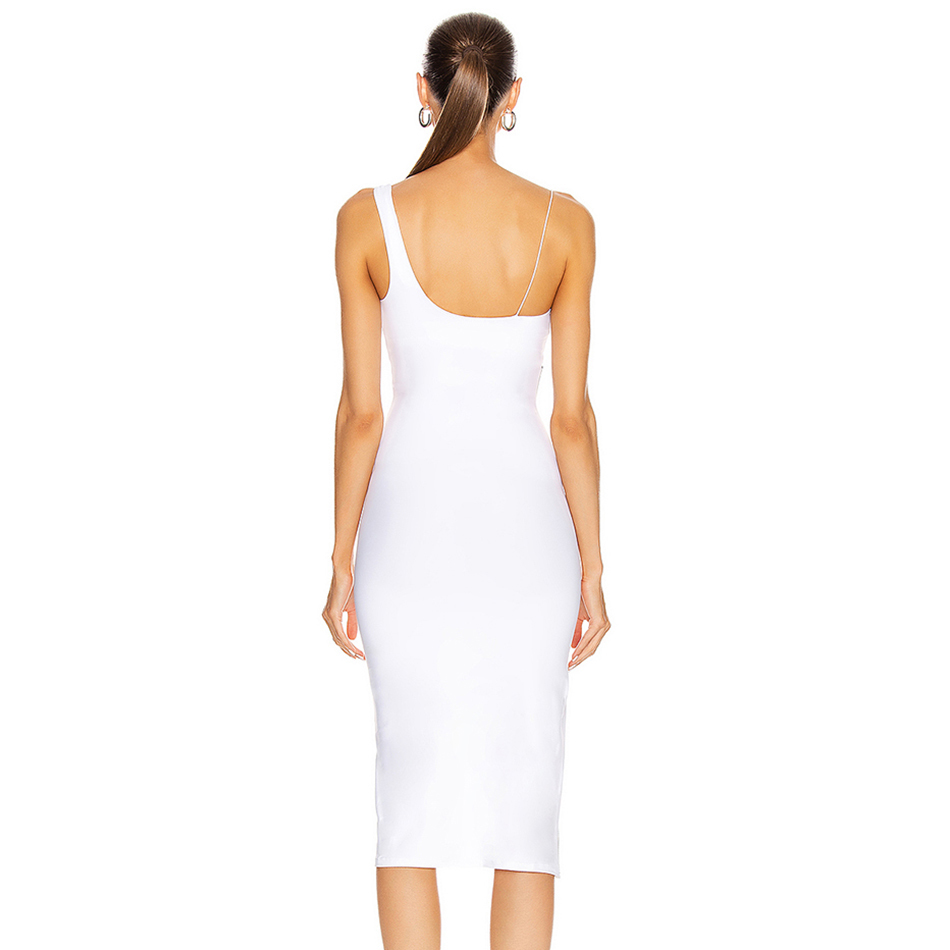 Free Women Bandage Dress White Square Neck Sleeveless Sexy Zipper Split Midi Bodycon Party Vestido 210524
