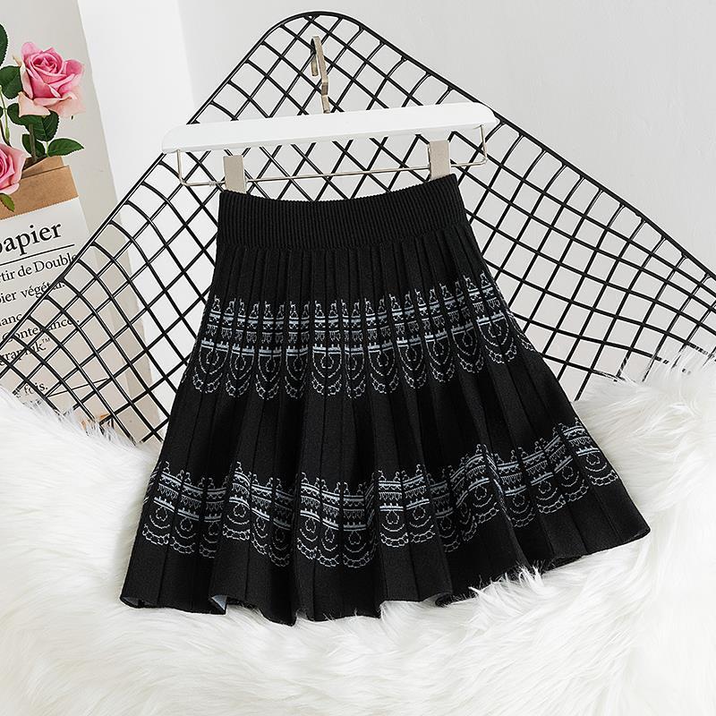 Nomikuma Women Autumn Winter Knitted Skirts Korean Vintage Floral A-line Sweater Skirts New High Waist Faldas Mujer 6C901 210427