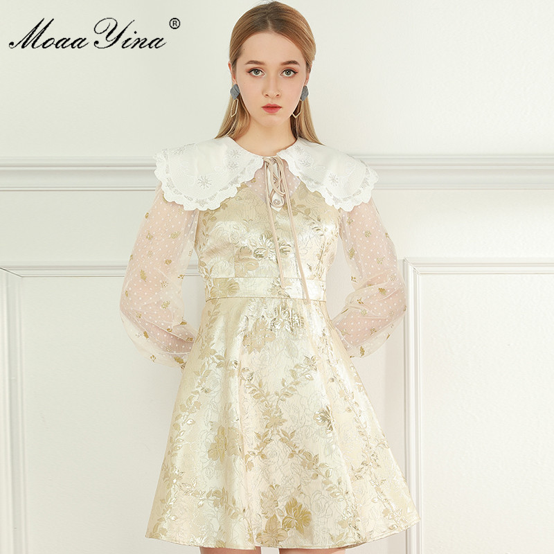 Fashion Designer dress Summer Women' Dress Mesh Long sleeve Jacquard Dresses 210524, Gold
Fashion Designer dress Summer Women' Dress Mesh Long sleeve Jacquard Dresses 210524, Gold