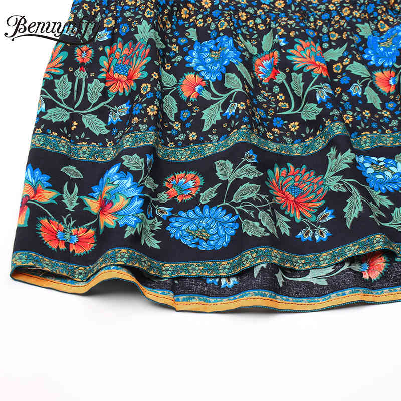 V-neck Button Woman Bohemian Dresses Summer Vacation Casual Pocket Sleeveless Print Swing Long Dress Women Clothing 210510