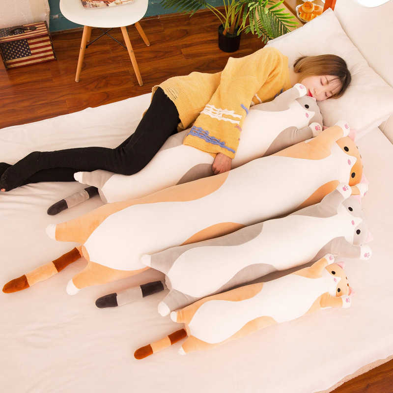110cm Big Sausage Cat Plush Toys Stuffed Animals Kawaii Plushie Soft Dolls Sleep Pillow Baby Companion Birthday Gifts For Kids 210
